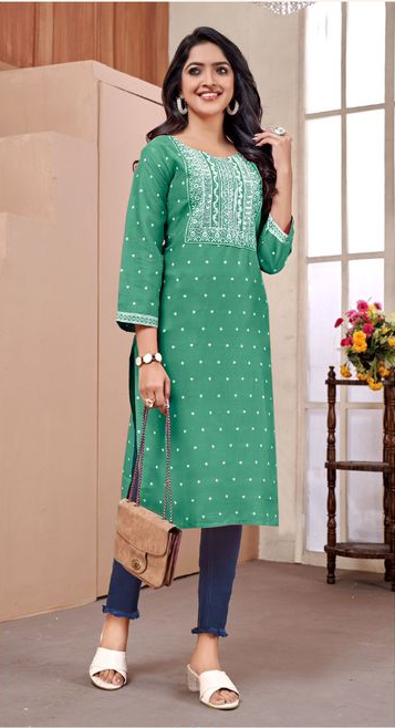 Plus - Green Rayon Embroidery Kurti