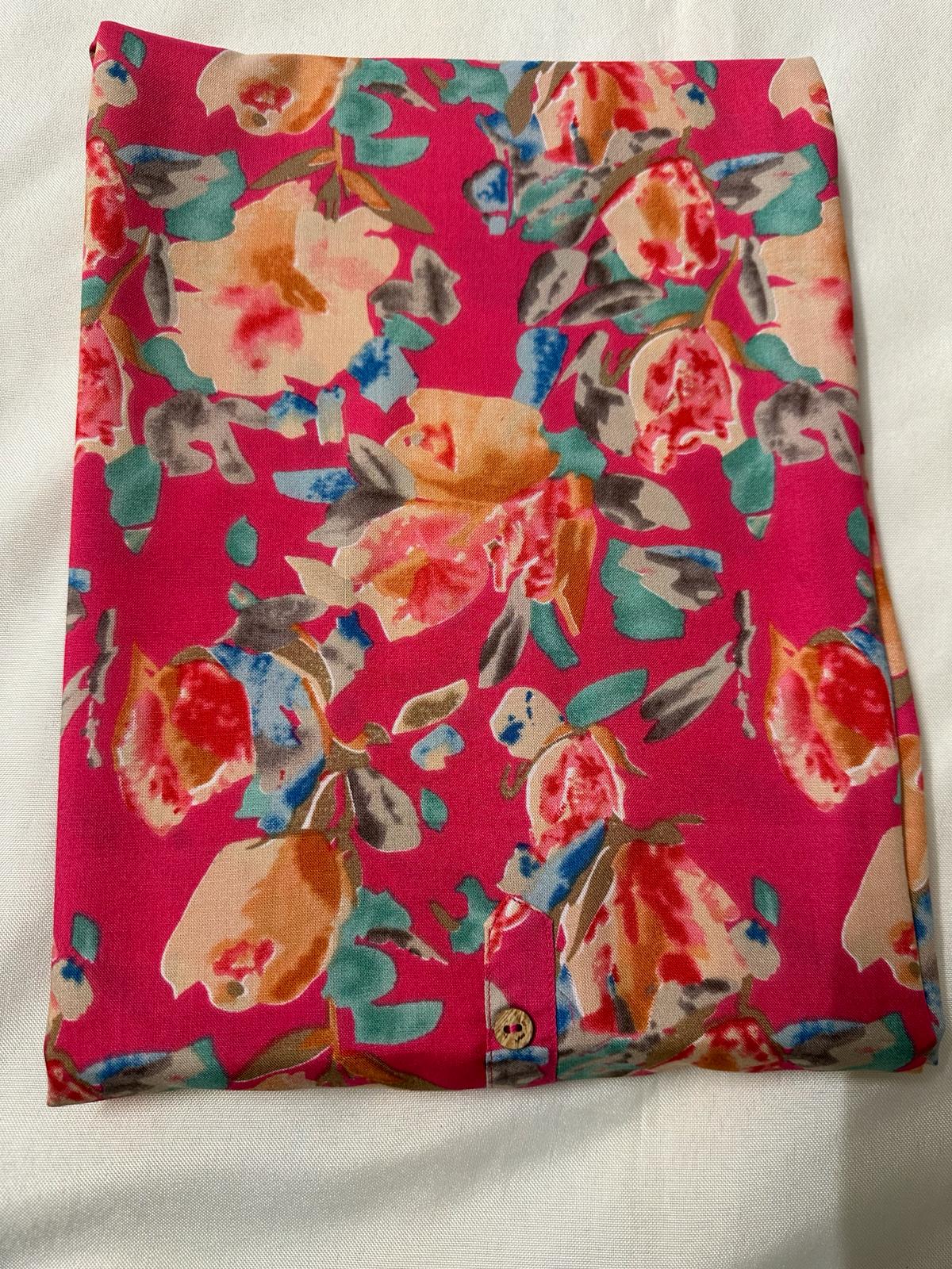 Pink Rayon Floral Printed Straight Kurti