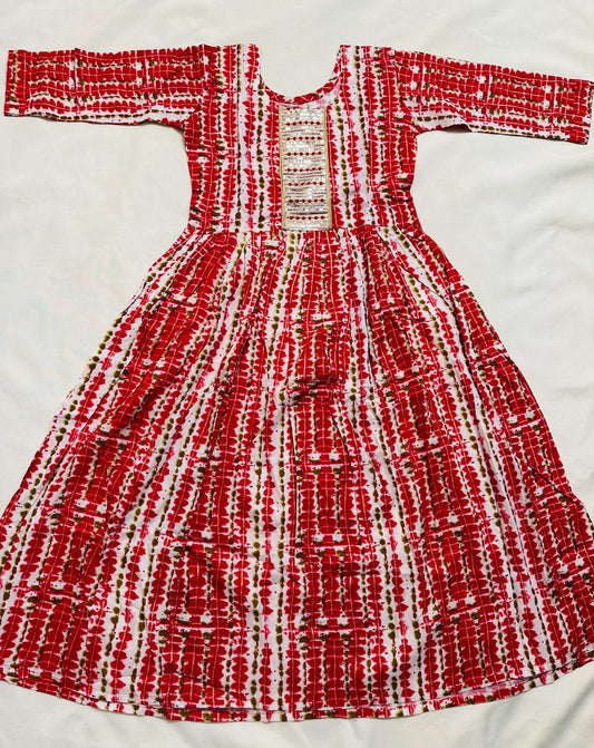 Girls - Pink and White Rayon Anarkali Kurti