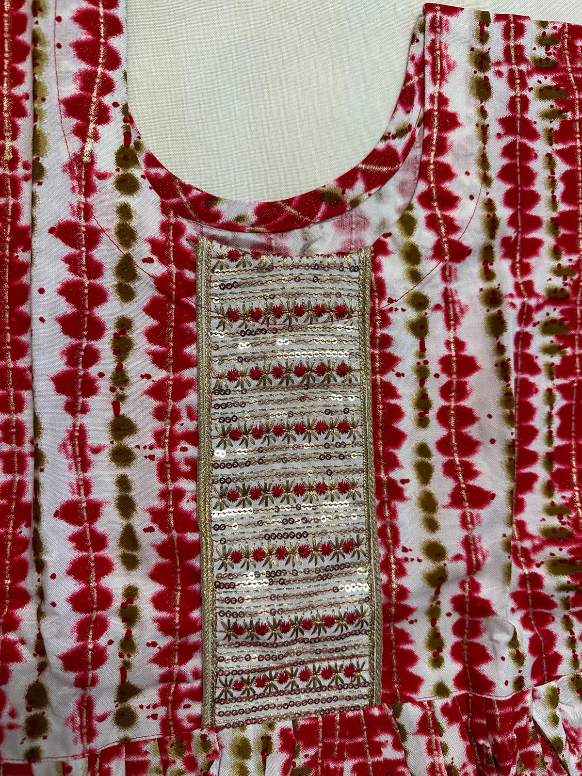 Girls - Pink and White Rayon Anarkali Kurti