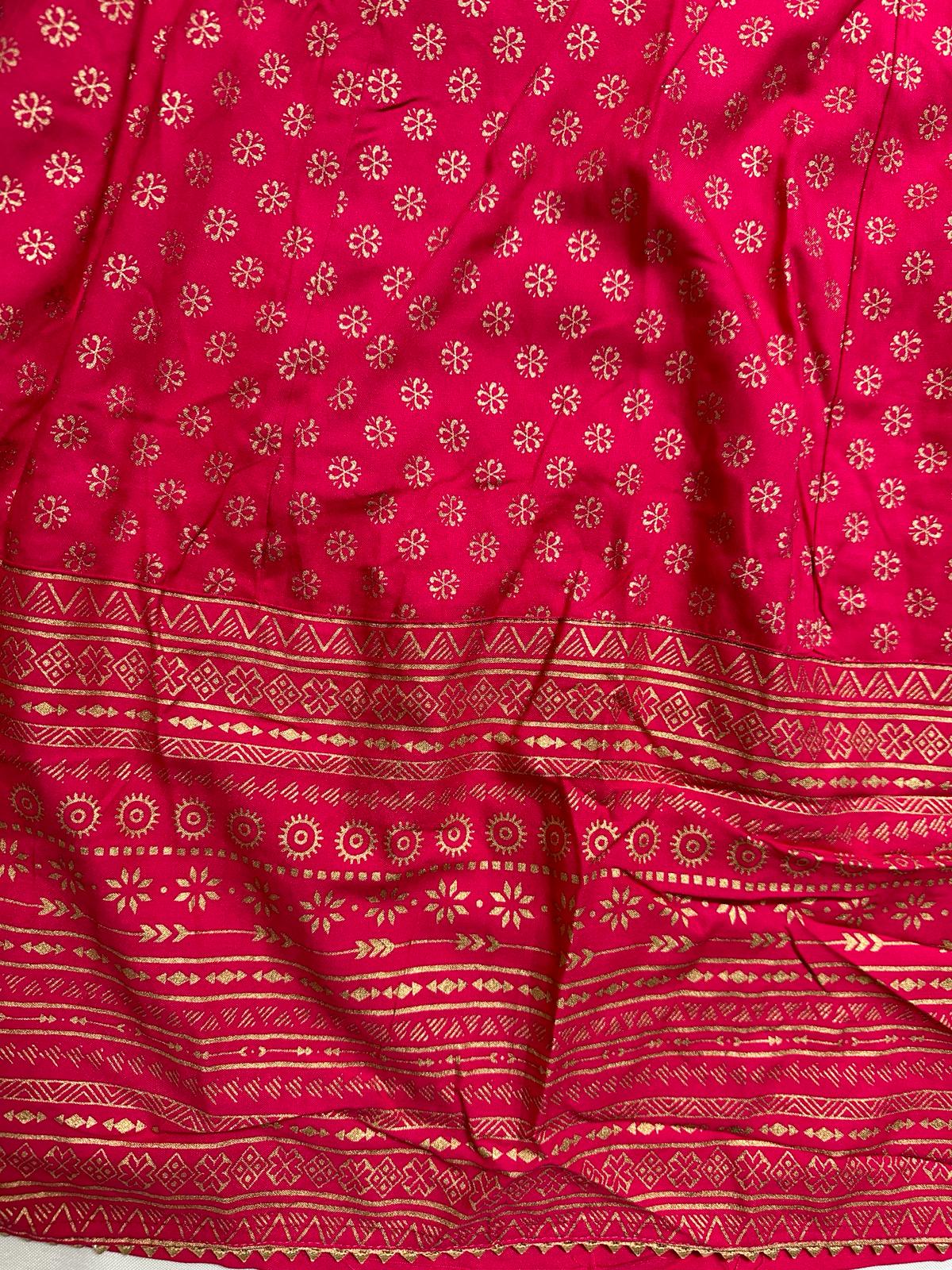 Pink Rayon Foil Print Anarkali Kurti