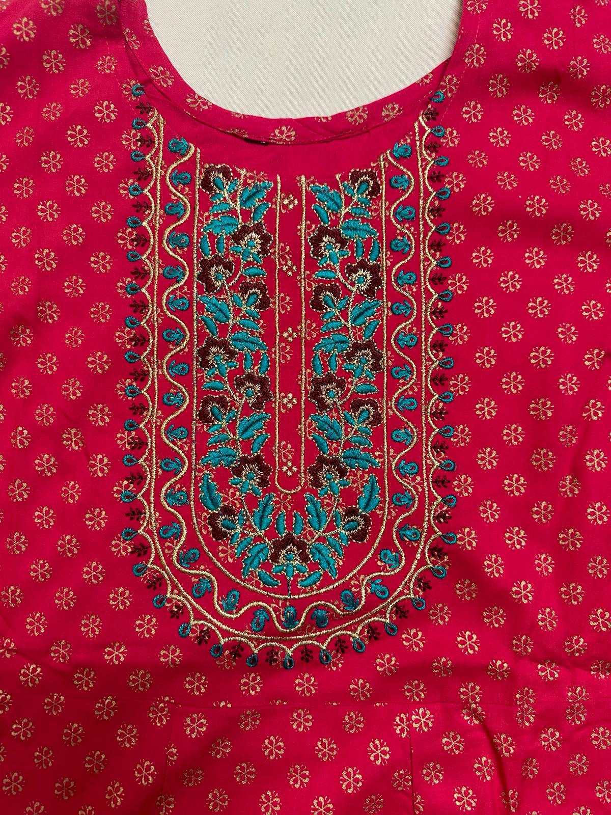 Pink Rayon Foil Print Anarkali Kurti