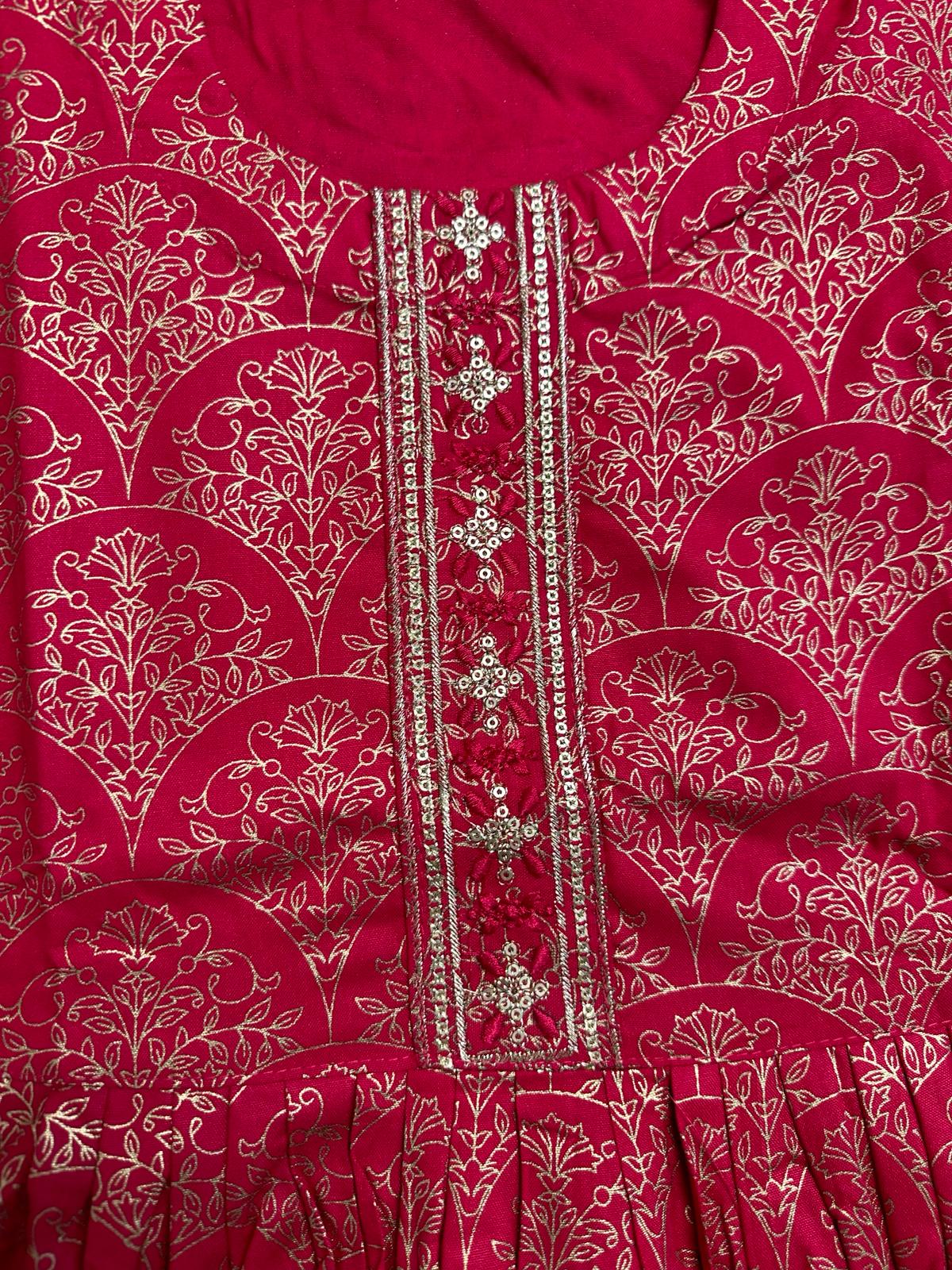 Big Girls/Petite - Pink Rayon Foil Print Anarkali Kurti