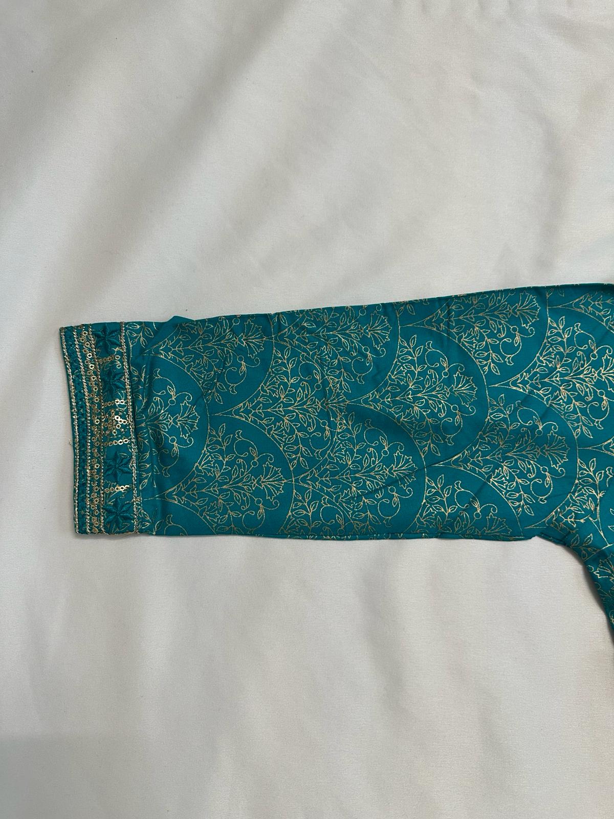 Big Girls/Petite - Turquoise Rayon Foil Print Anarkali Kurti