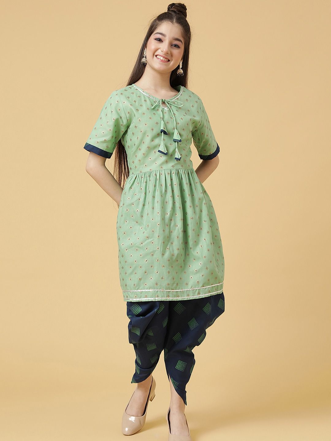 Girls - Green Dhoti Kurta Set