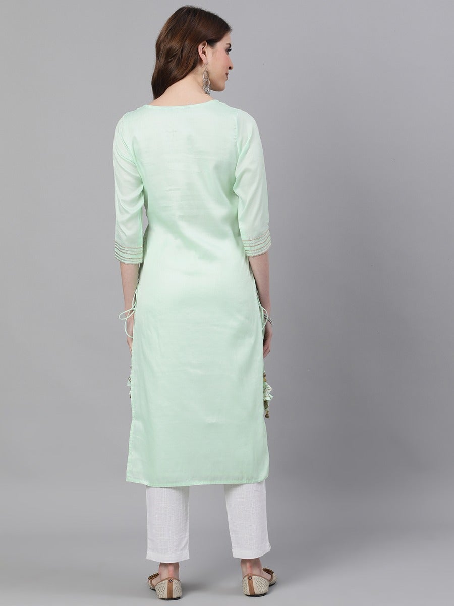 Plus - Green Satin Straight Kurti