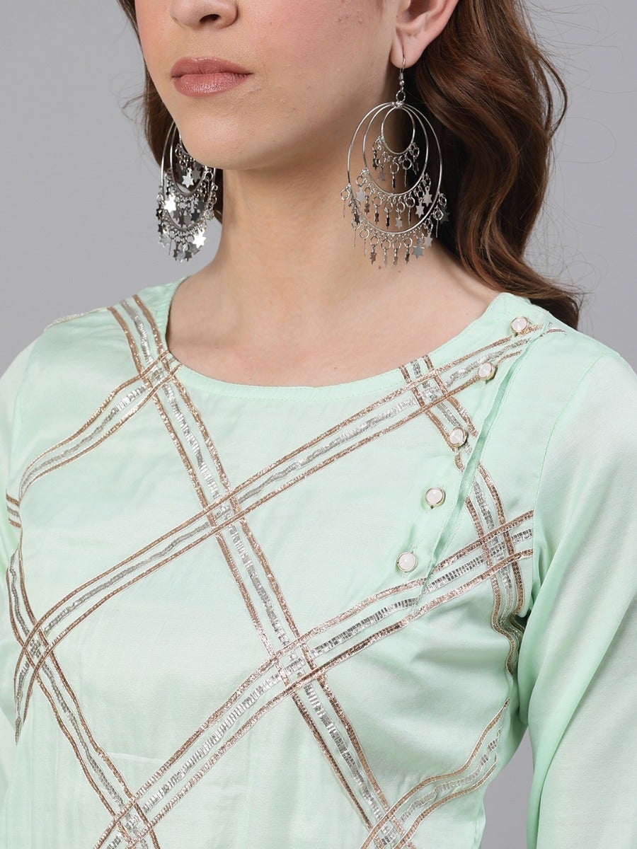 Plus - Green Satin Straight Kurti