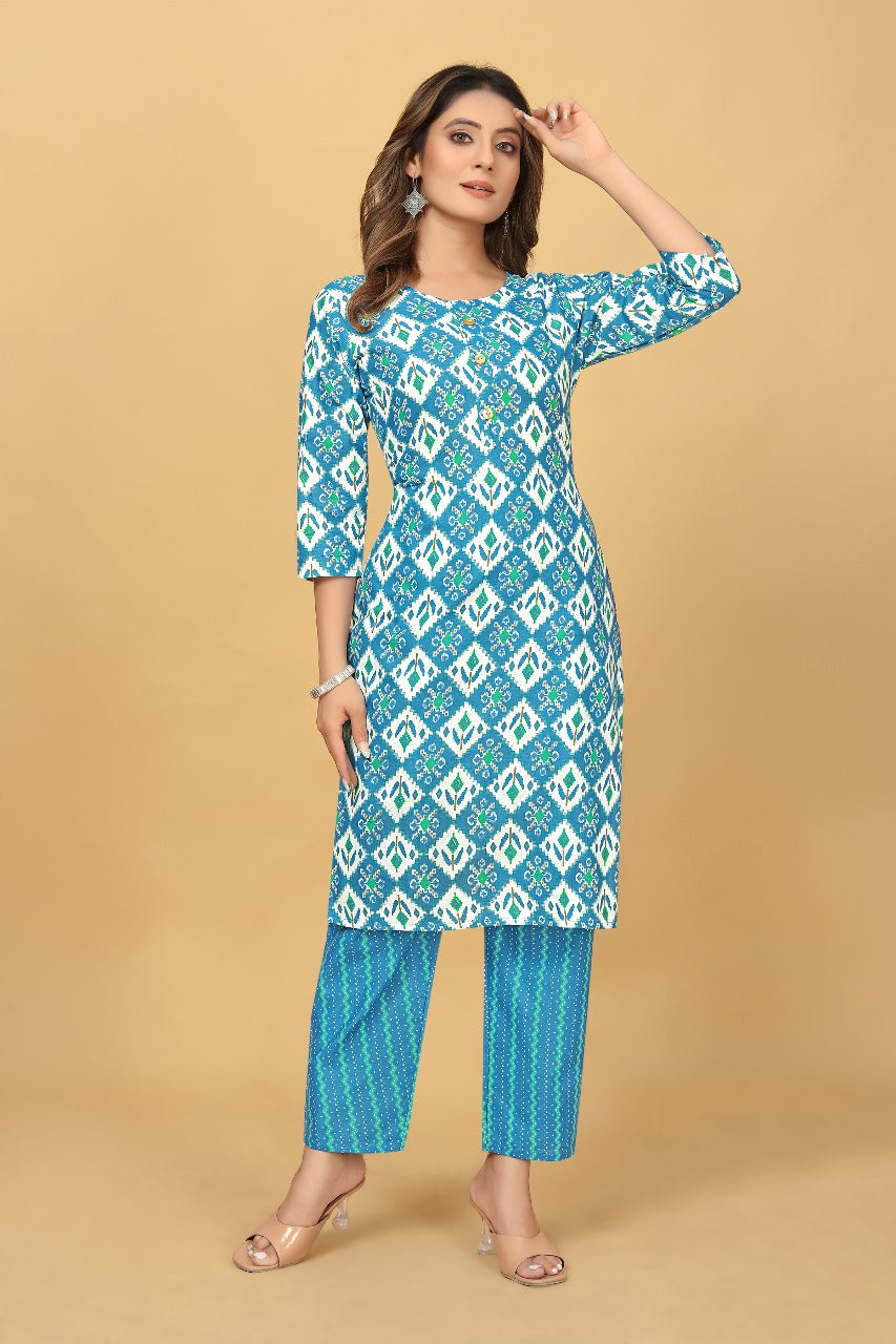 Light Blue Cotton Kurti with Pant