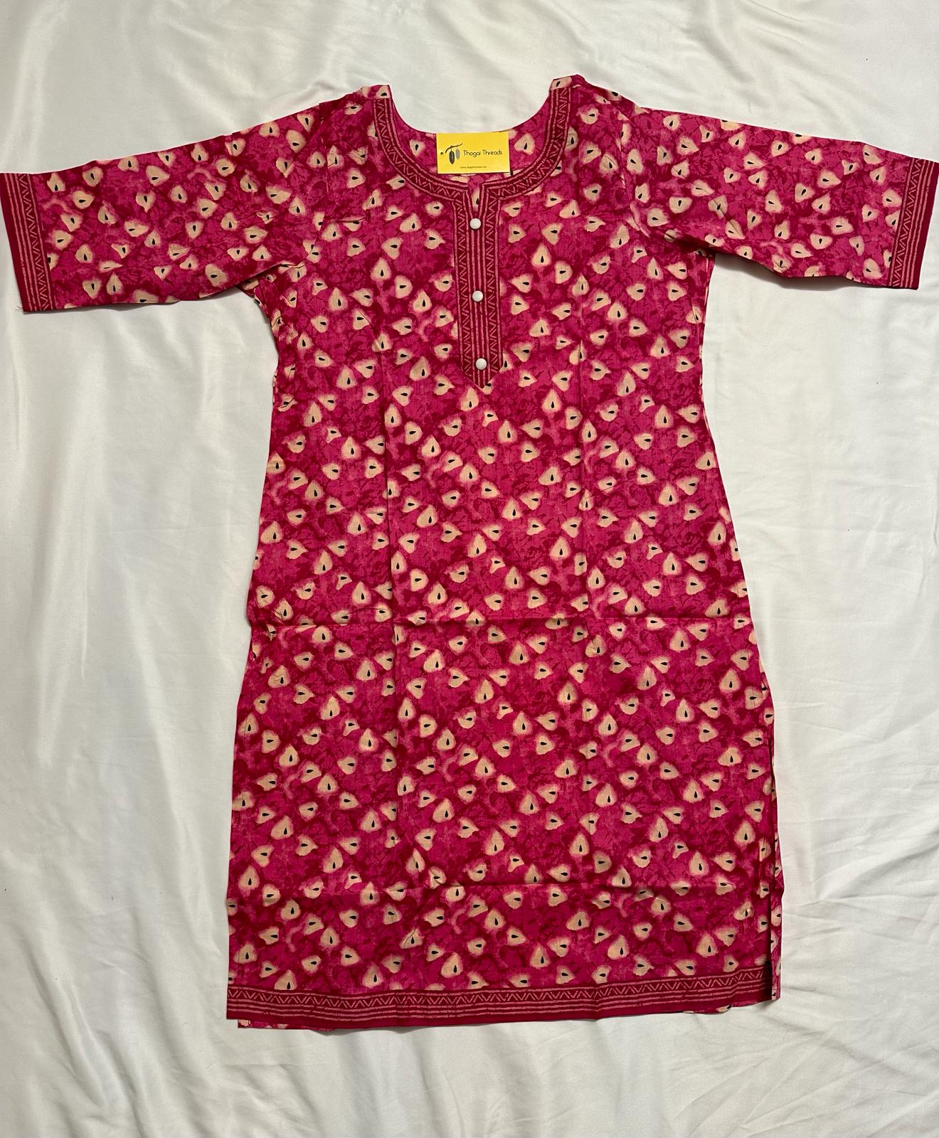 Plus - Deep Pink Cotton Floral Printed Straight Kurti