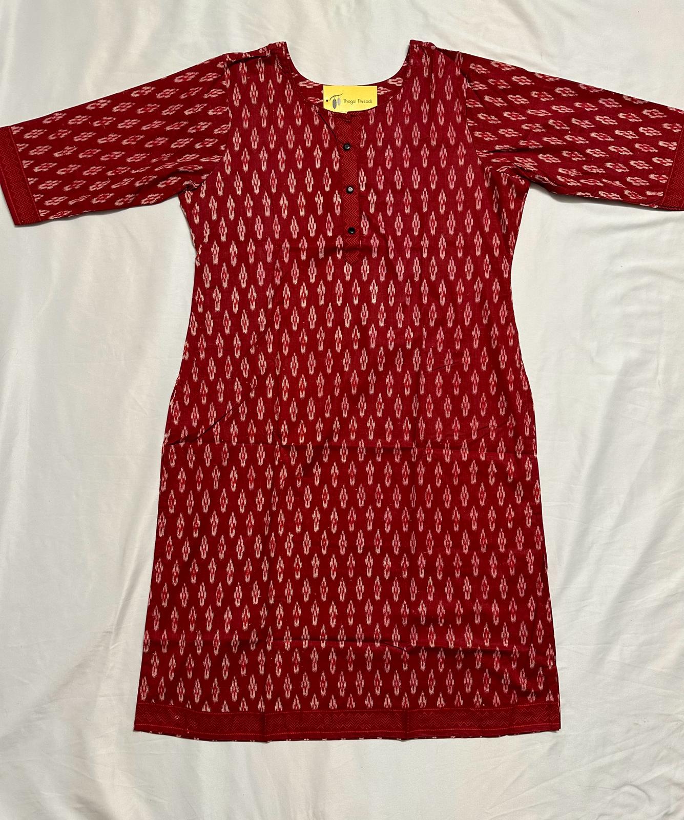 Plus - Red Cotton Floral Printed Straight Kurti