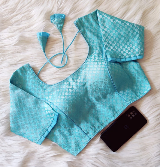 Blue Banarasi Brocade Readymade Blouse