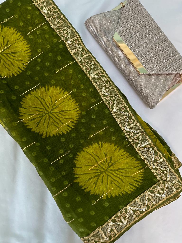 Green Chiffon Designer Saree