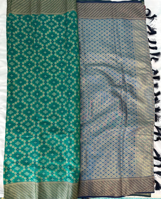 Teal and Navy Blue Patola Silk Saree