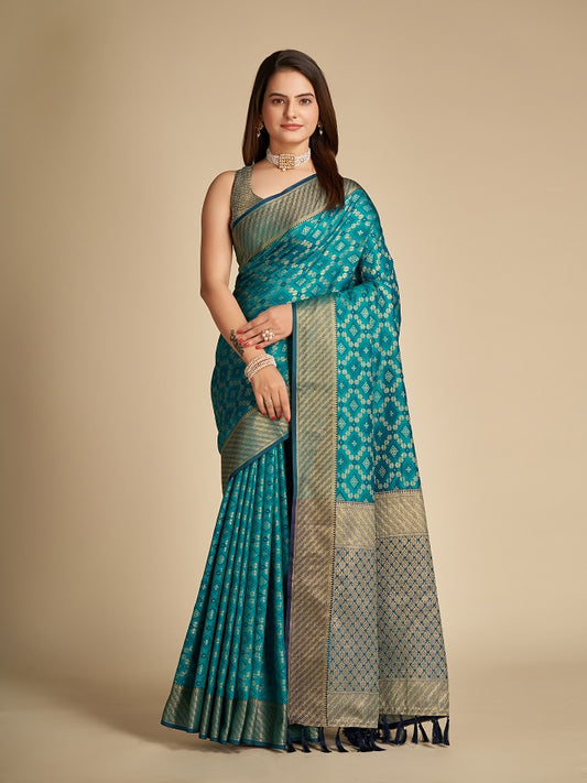 Teal and Navy Blue Patola Silk Saree