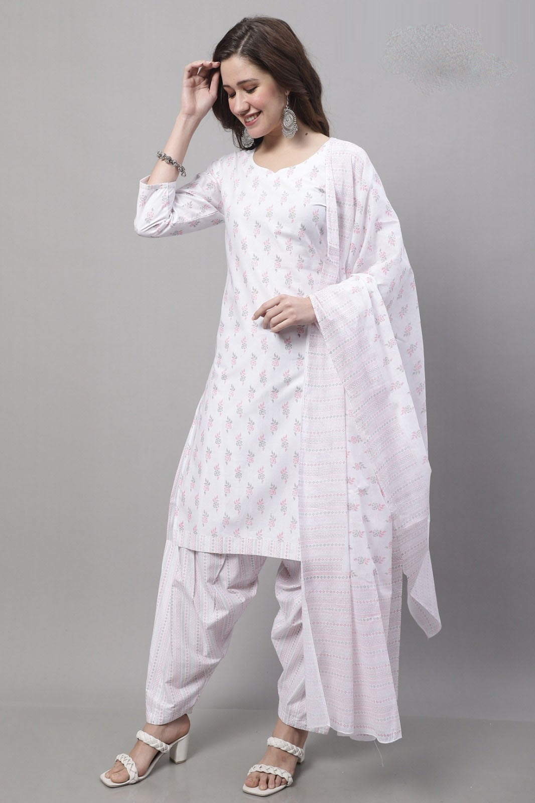 White Cotton Kurta with Patiala Pants and Dupatta
