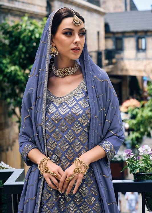 Grey Kurta with Sharara and Dupatta