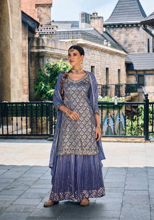Grey Kurta with Sharara and Dupatta