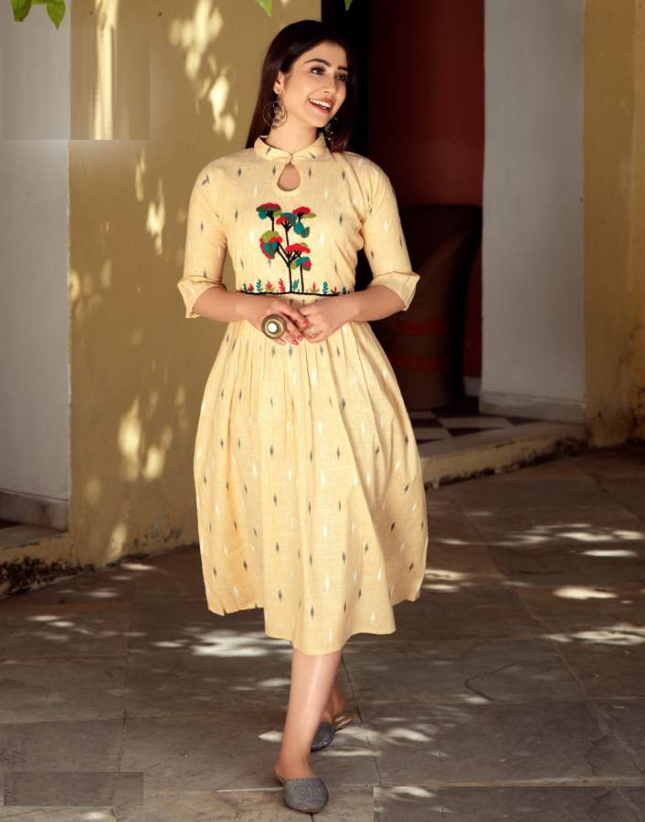 Apricot Orange Kurti with Hand Embroidery