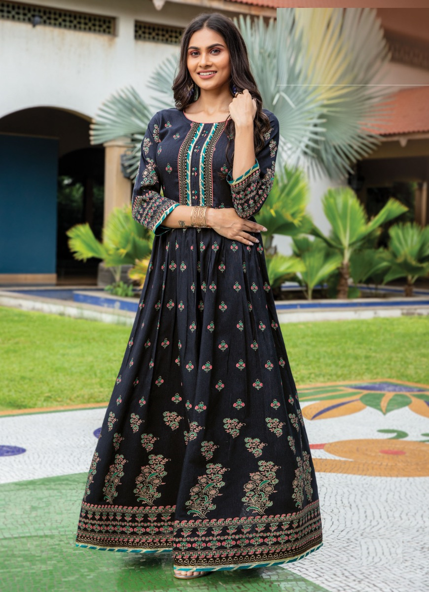 Black Silk Print Anarkali Kurti