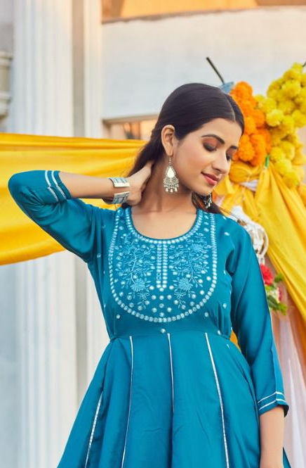 Blue Rayon Anarkali Kurti