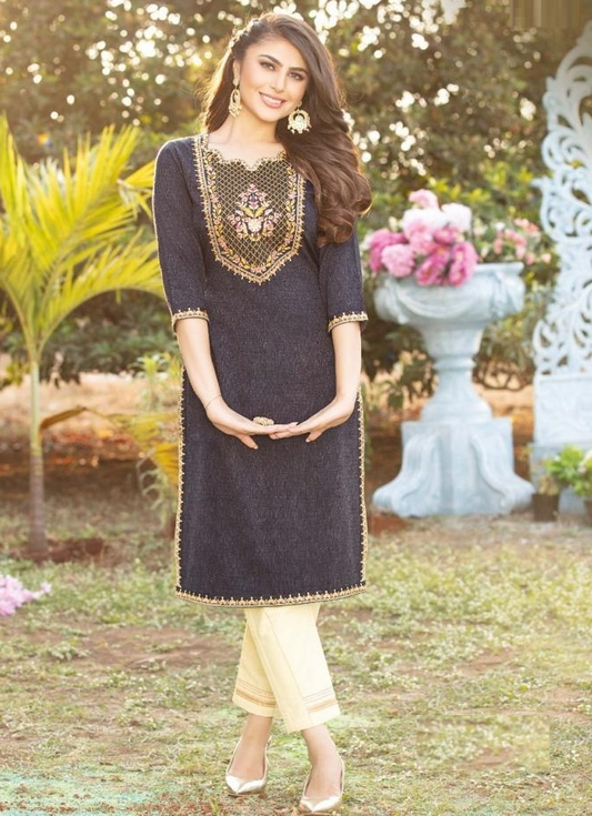 Black Viscose Cotton Kurta with Ivory Pant