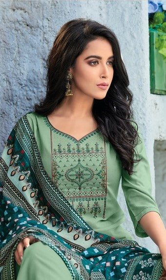 Rainee Green Embroidered Kurta with Bottom & Dupatta