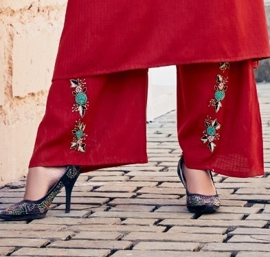 Red Stylish Viscose Kurta with Palazzo