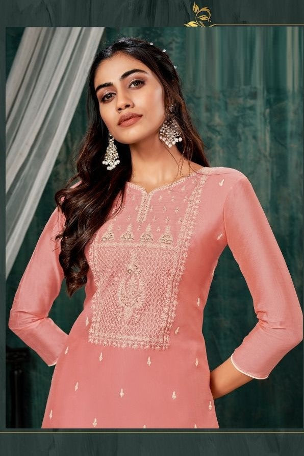 Peach Modal Silk Straight Kurti