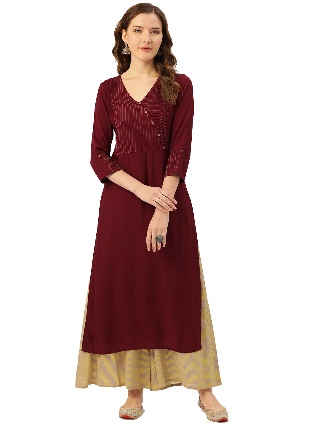 Maroon Pintuck Solid Rayon Kurti