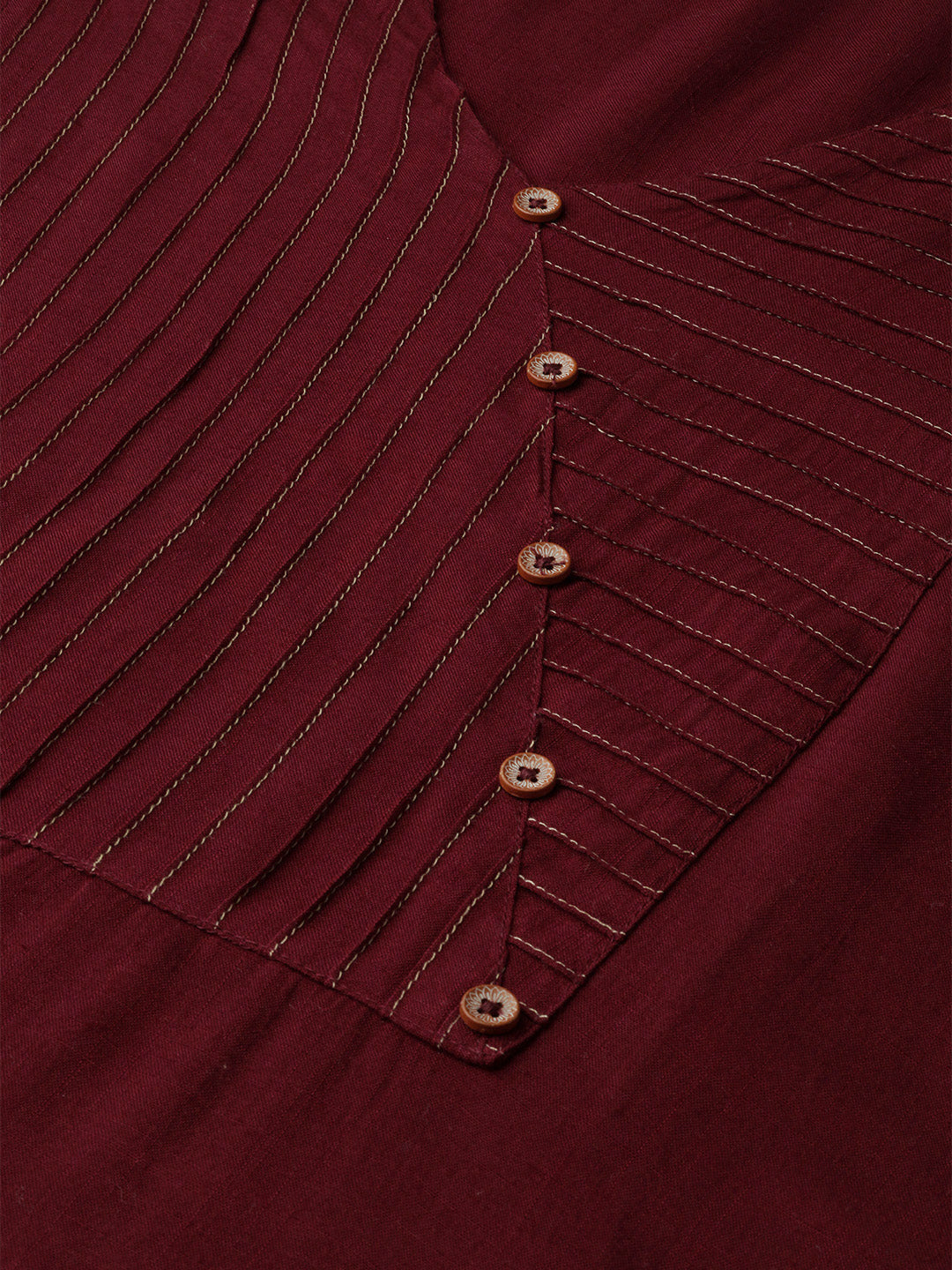 Maroon Pintuck Solid Rayon Kurti