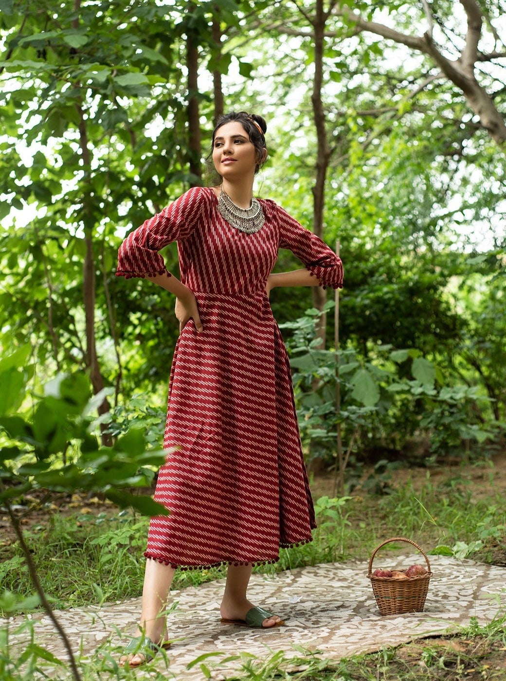 Maroon Striped A-Line Kurti