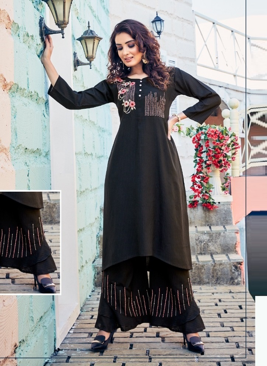 Black Stylish Viscose Kurta with Palazzo