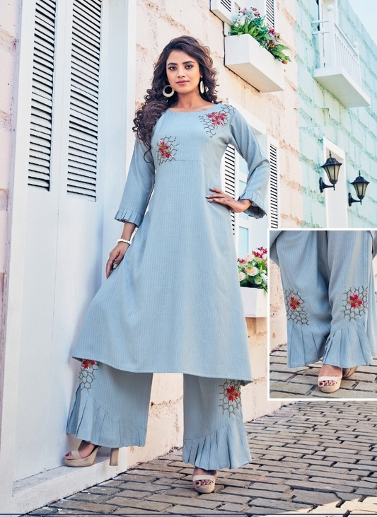 Light Blue Stylish Viscose Kurta with Palazzo