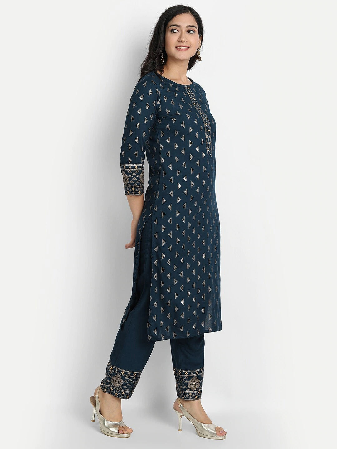Navy Blue Printed Soft Cotton Kurta with Bottom and Dupatta