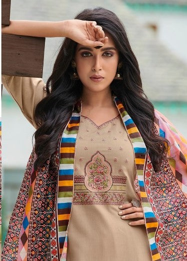 Tan Brown Embroidered Kurta with Bottom & Dupatta