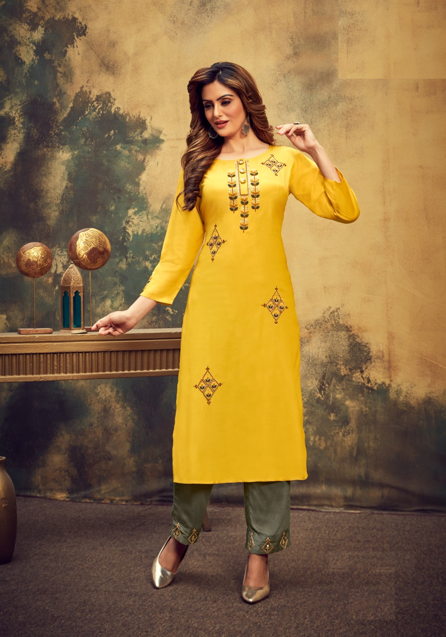 Yellow Viscose Kurta with Pant