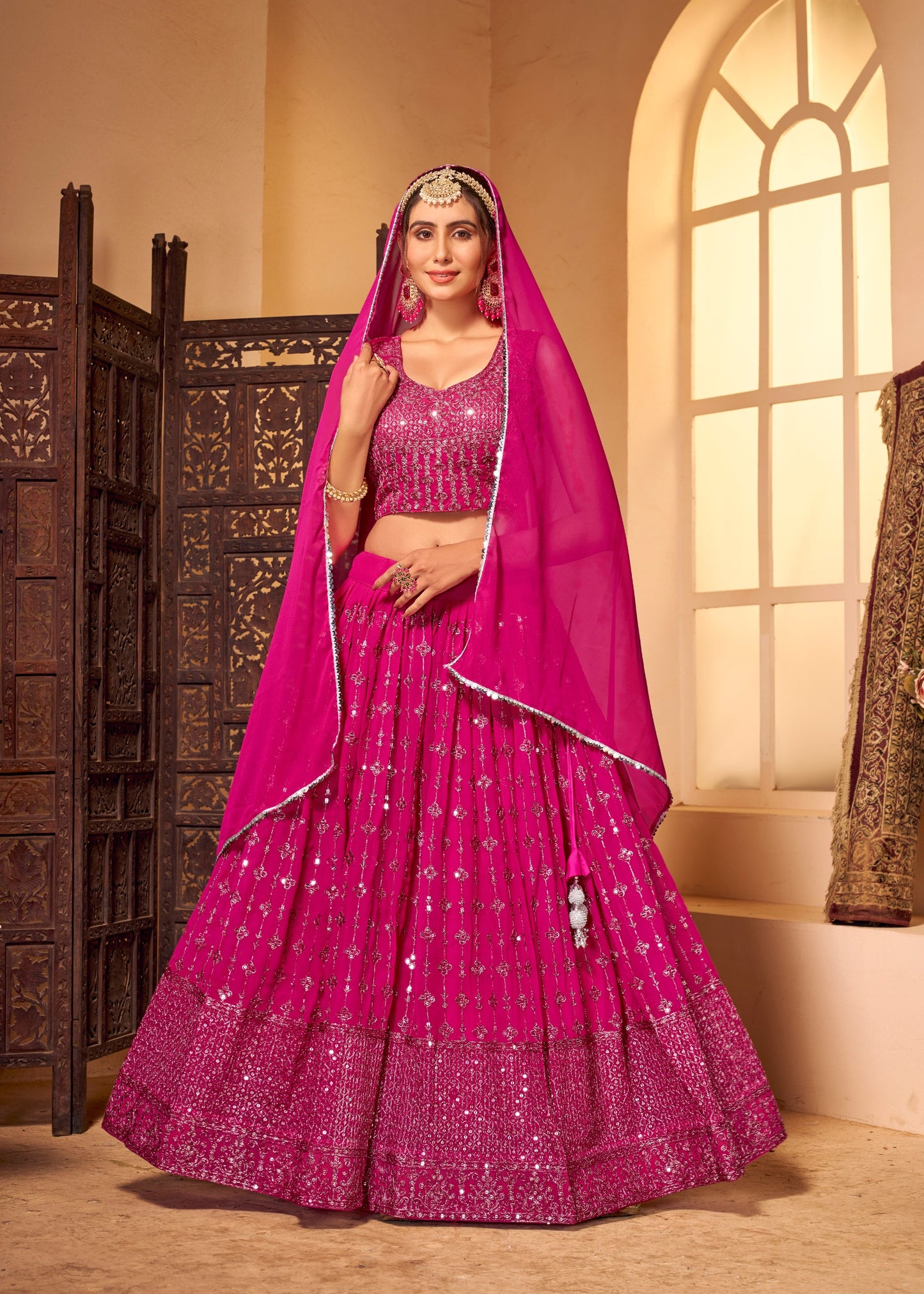 Pink Georgette Lehenga