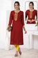 Big Girls/Petite - Maroon Rayon Foil Print Straight Kurti