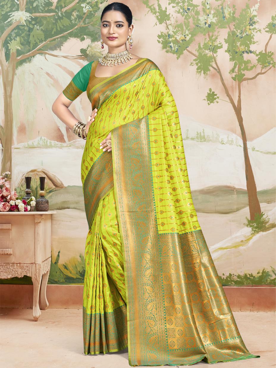 Light Green and Dark Green Soft Silk Saree – Thogai Threads