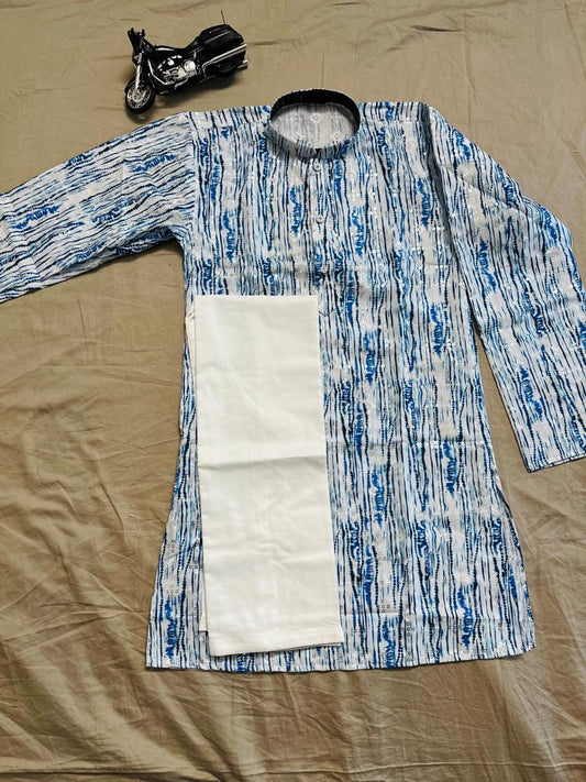 White and Blue Kurta with Pajama