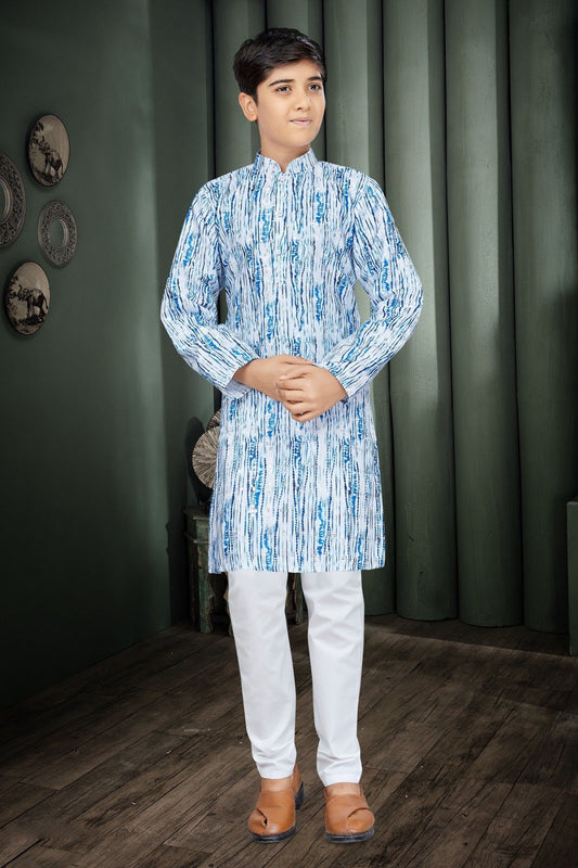 White and Blue Kurta with Pajama