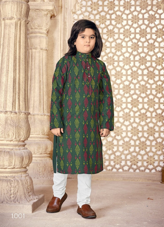 Boys - Dark Green Cotton Kurta