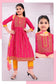 Girls - Pink and Yellow Nyra Cut Salwar Suit with Sequin Embroidery Work