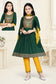 Girls - Green and Yellow Nyra Cut Salwar Suit with Sequin Embroidery Work