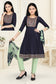 Girls - Navy Blue and Green Nyra Cut Salwar Suit with Sequin Embroidery Work