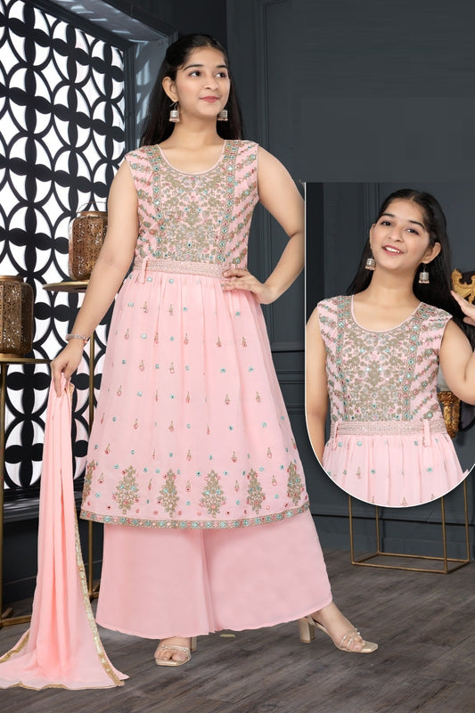 Pink Georgette Kurti Sharara with Dupatta