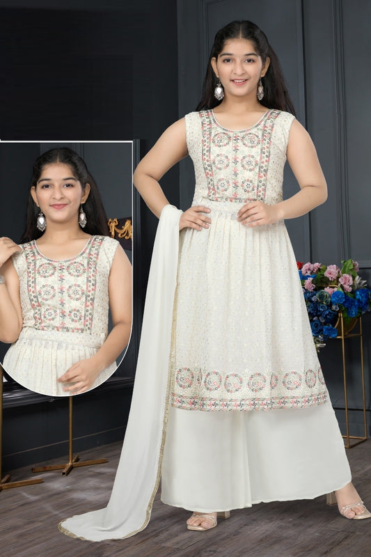 White Georgette Kurti Sharara with Dupatta