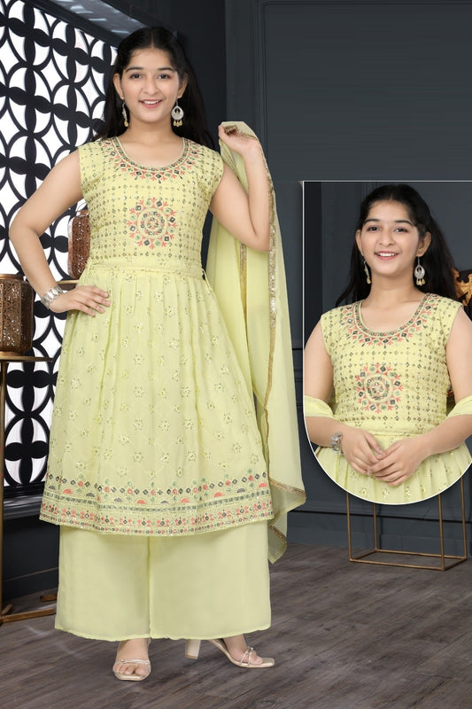 Yellow Georgette Kurti Sharara with Dupatta