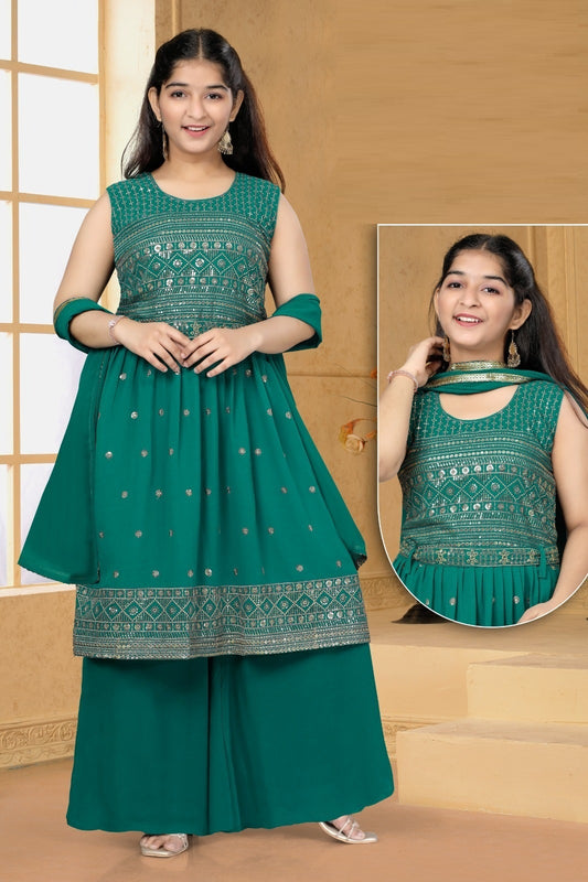 Teal Georgette Kurti Sharara with Dupatta