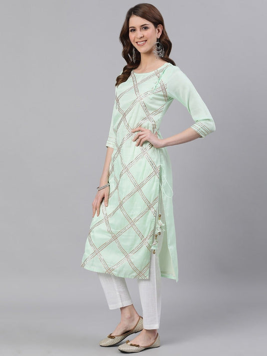 Plus - Green Satin Straight Kurti